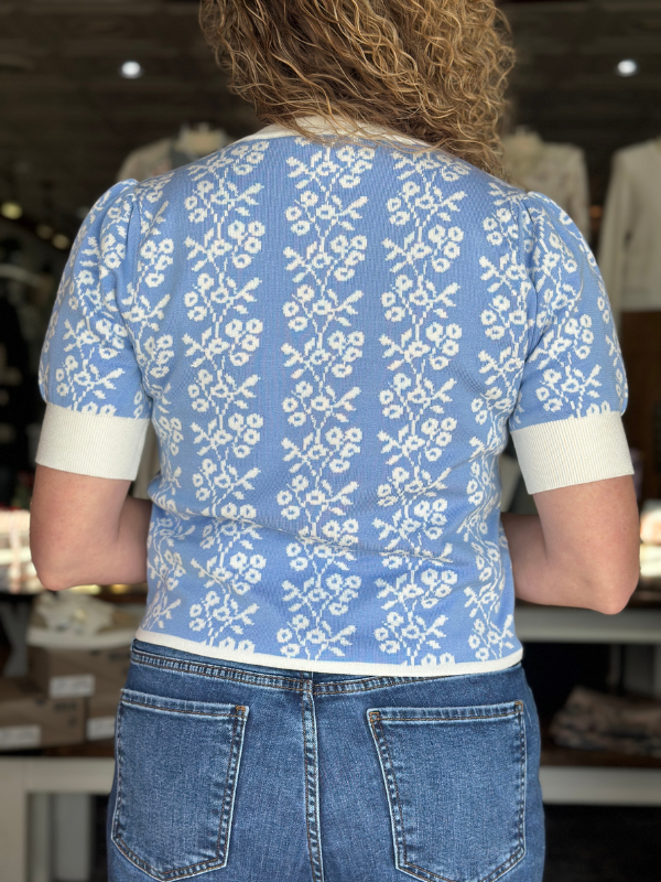 Soft Blue Floral Sweater Top