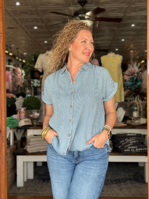 Stripe Chambray Button Down Top