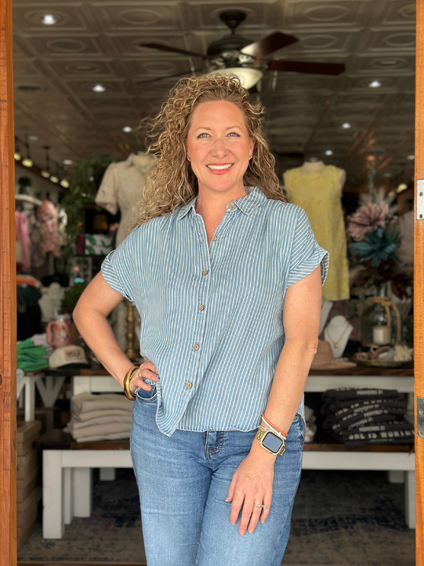 Stripe Chambray Button Down Top