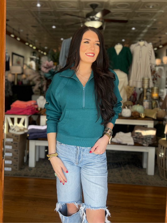 Teal Funnel Neck Half Zip Sweatshirt