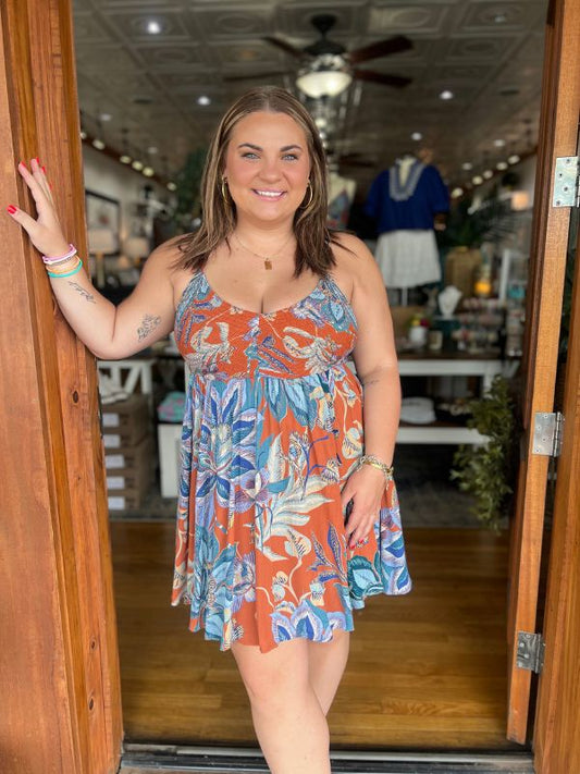 Terracotta & Navy Floral Sundress