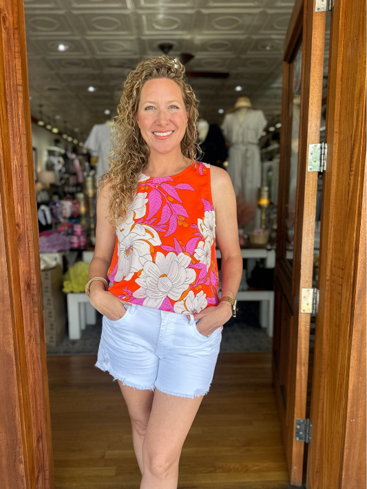 Bright Orange Floral Print Top