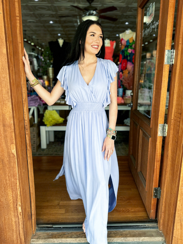 Sky Blue Ruffle Sleeve Maxi Dress