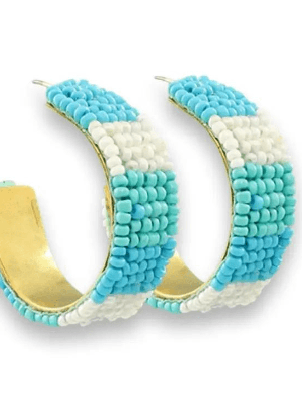 Blue Colorblock Beaded Hoops