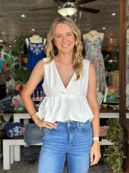 White Bubble Hem Peplum Top