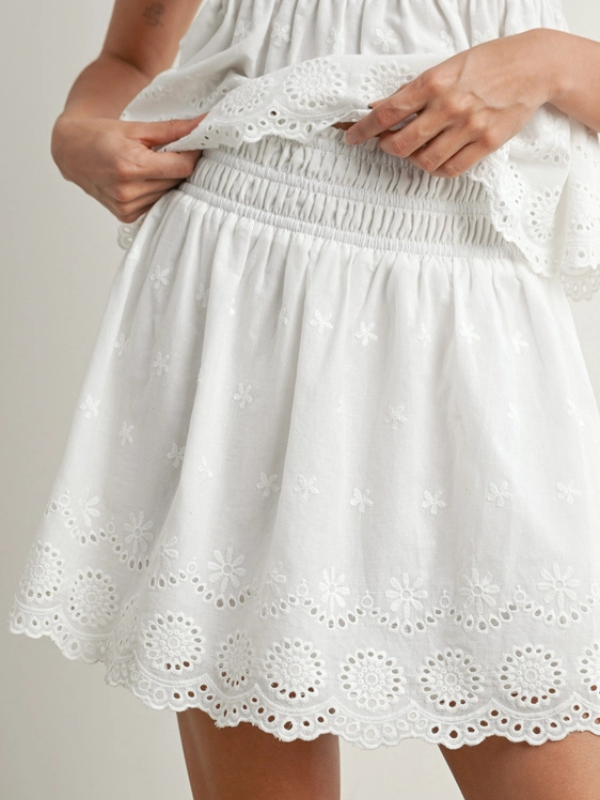 White Eyelet Smocked Skirt