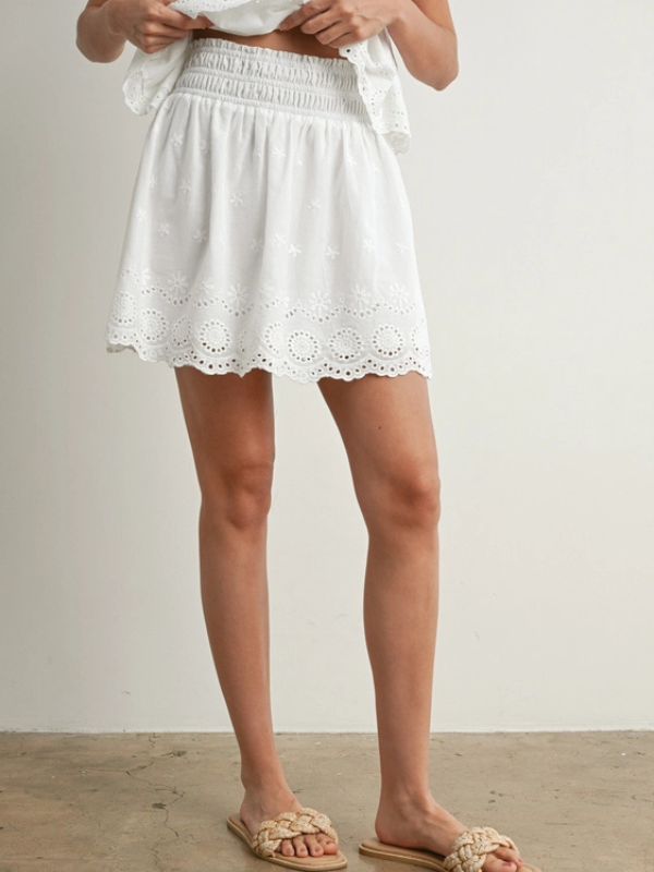 White Eyelet Smocked Skirt