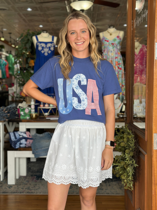 White Eyelet Smocked Skirt