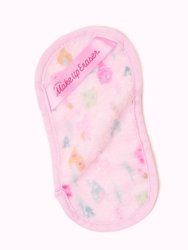 Make-up eraser with colorful butterfly pattern on a white background