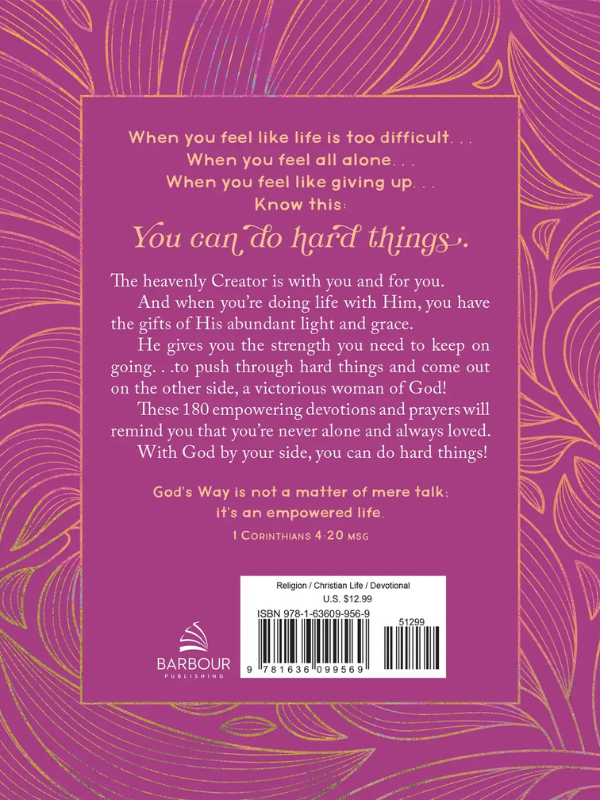 Back cover of a book with motivational text and decorative purple design