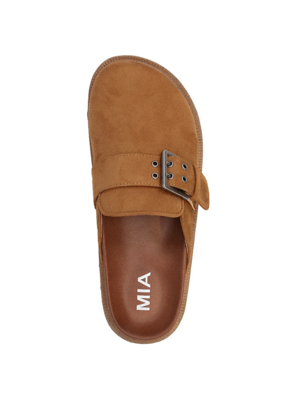 Brown sandal with a strap on a white background