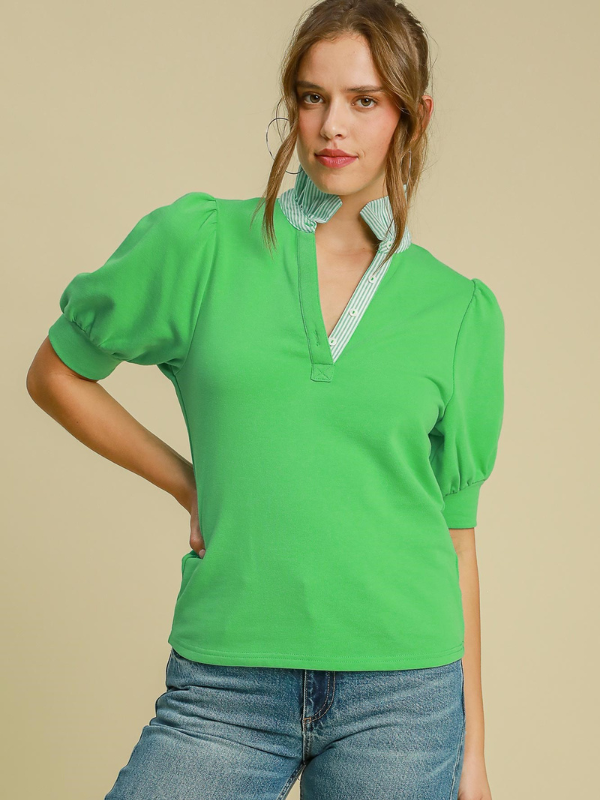 Apple Green Ruffled Neck Top