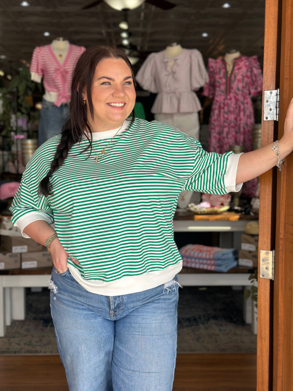 Apple Green Striped Crew Neck Top