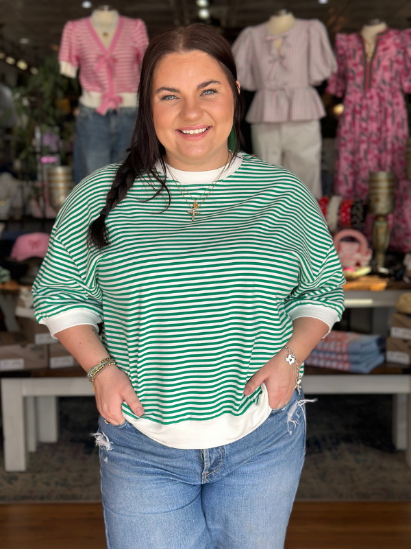 Apple Green Striped Crew Neck Top