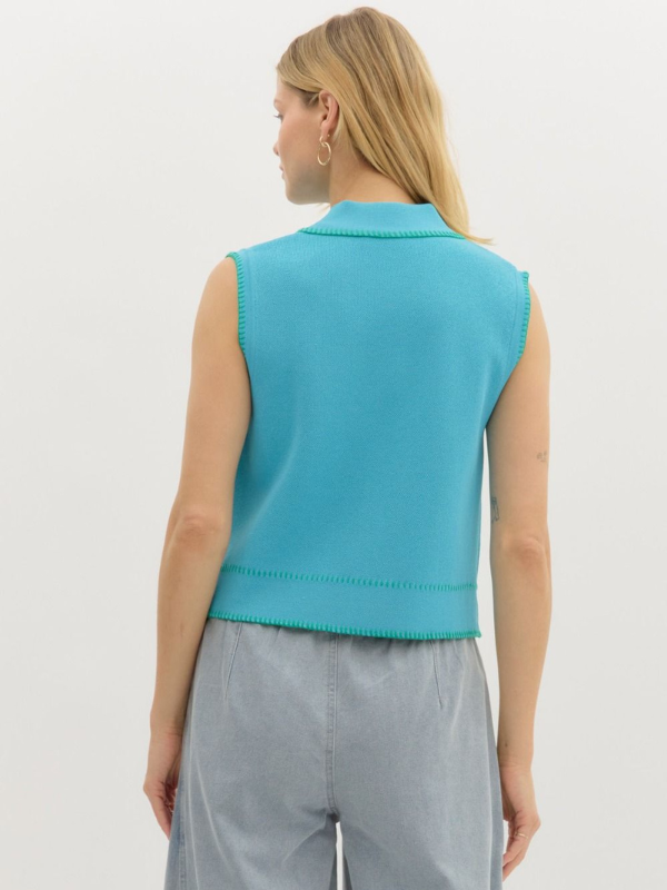 Aqua Knit Sleeveless Collared Top