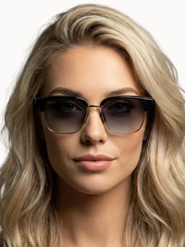 Woman wearing sunglasses with a plain background