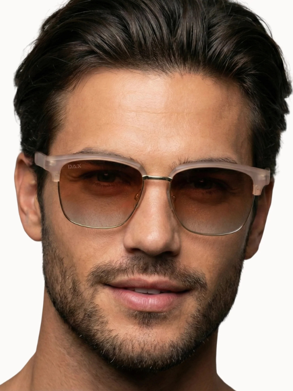 Man wearing sunglasses with a neutral background