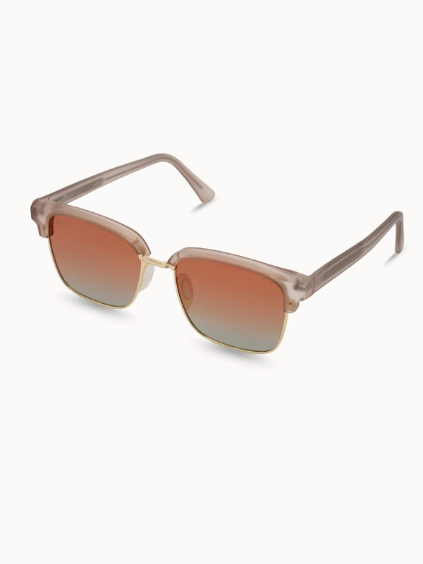 Sunglasses with gradient orange lenses on a white background