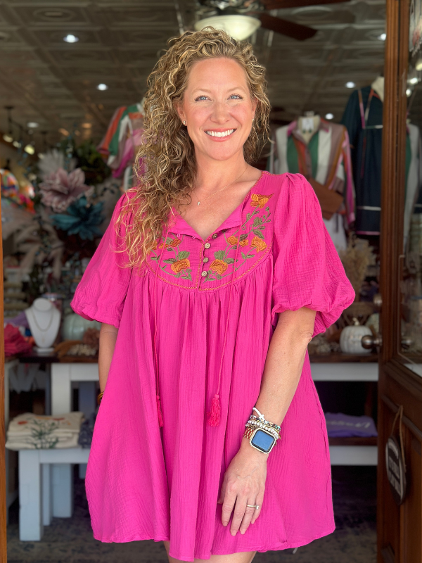 Berry Embroidered Gauze Tunic Dress - Themasonboutique