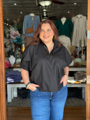 Black Chic Sequin Collar Top