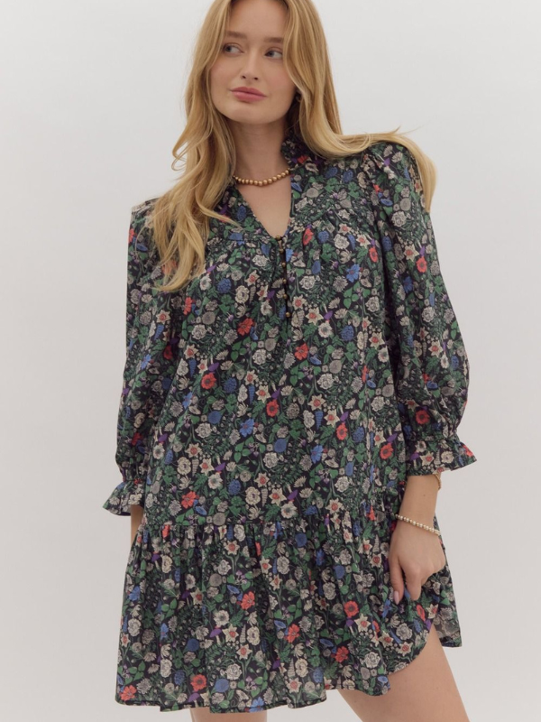 Black Ditsy Floral Mini Dress - Themasonboutique