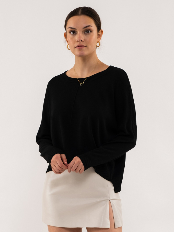 Black Drop Shoulder Lightweight Sweater - Themasonboutique