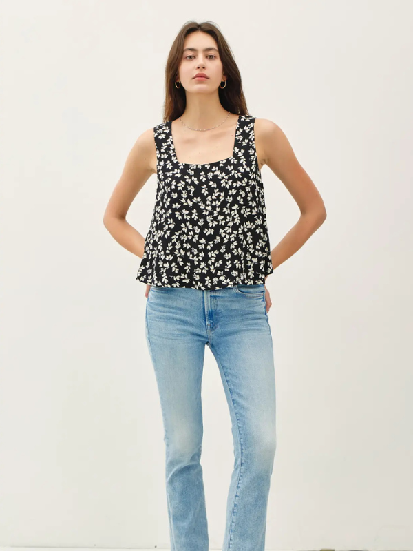 Black Floral Boxy Crop Tank