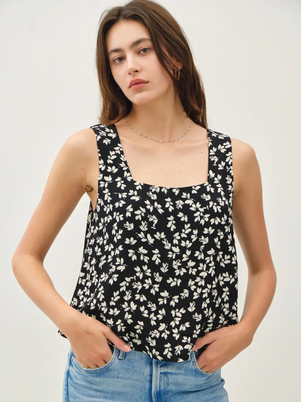 Black Floral Boxy Crop Tank