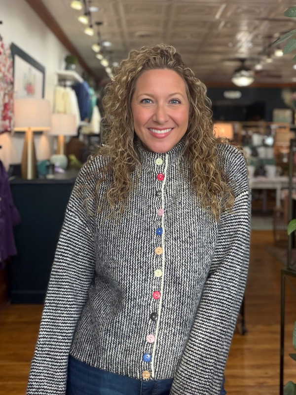 Black + Ivory Colorful Buttons Sweater Cardigan - Themasonboutique