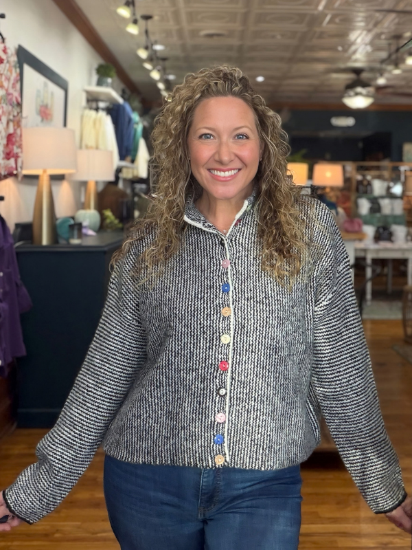 Black + Ivory Colorful Buttons Sweater Cardigan - Themasonboutique