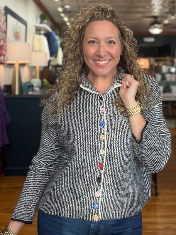 Black + Ivory Colorful Buttons Sweater Cardigan - Themasonboutique