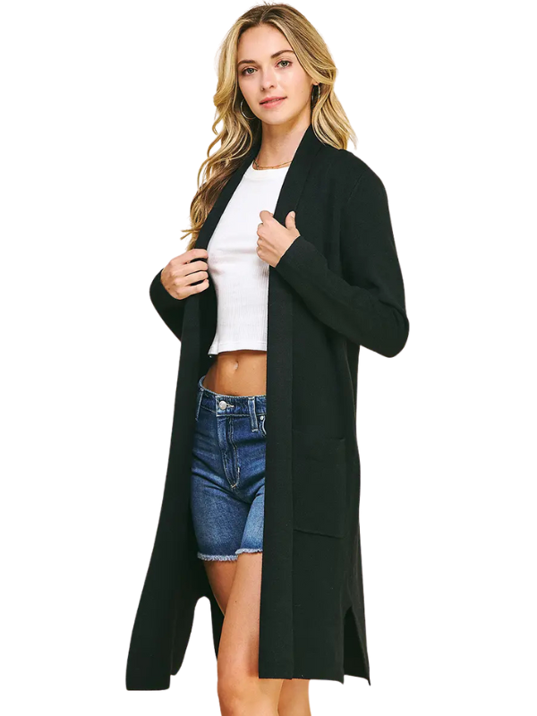 Black Open Knit Cardigan