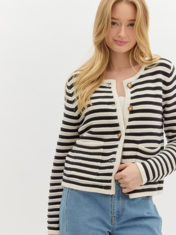 Black & White Striped Cardigan