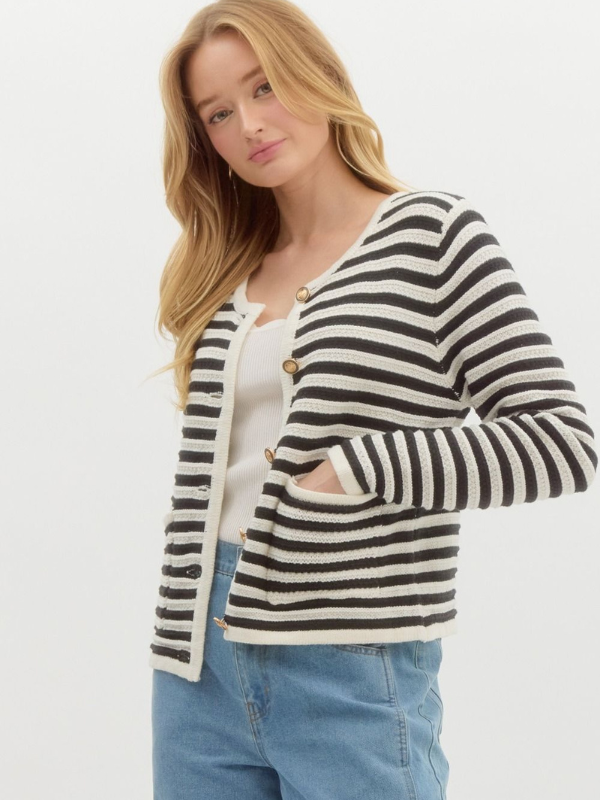 Black & White Striped Cardigan