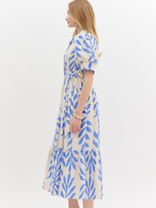 Blue + Cream Floral Midi Dress