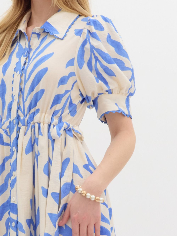 Blue + Cream Floral Midi Dress