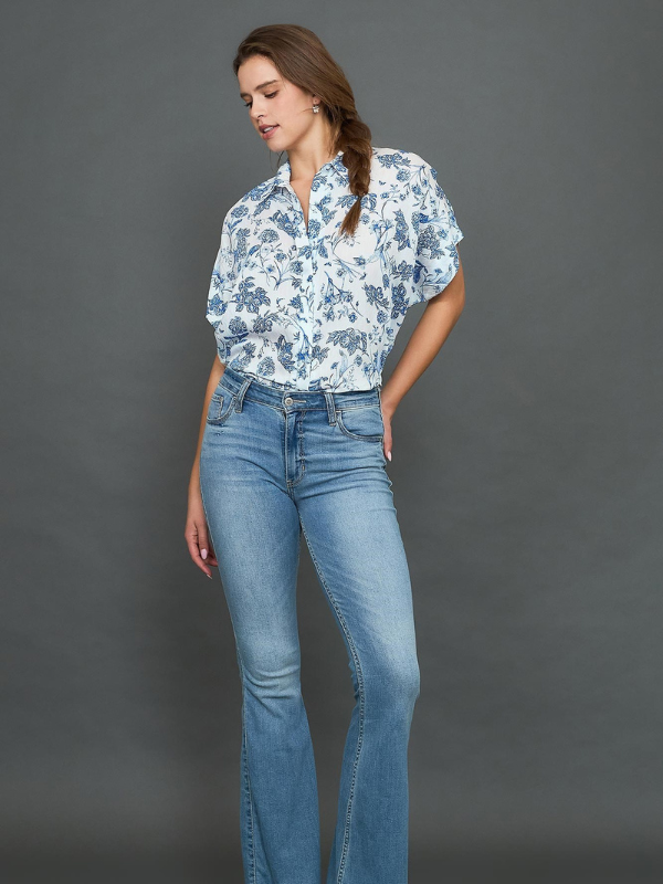 Blue Floral Print Button Down