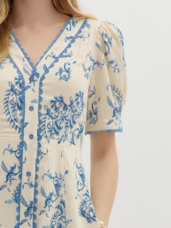 Blue Paisley Button Up Midi Dress