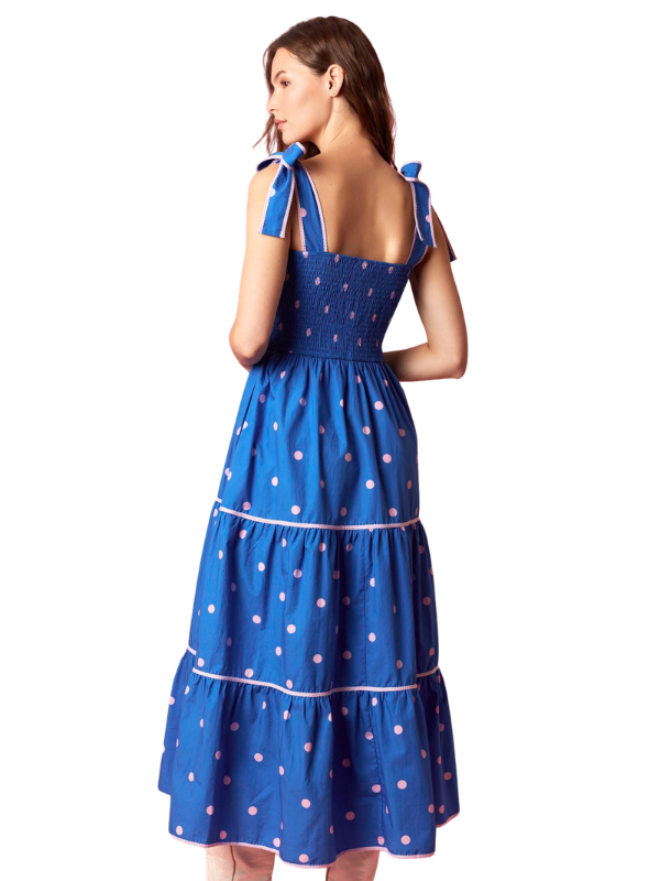 Blue + Pink Polka Dot Midi Dress M