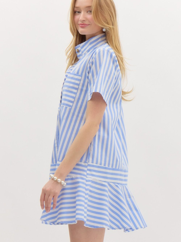 Blue & White Striped Ruffle Dress