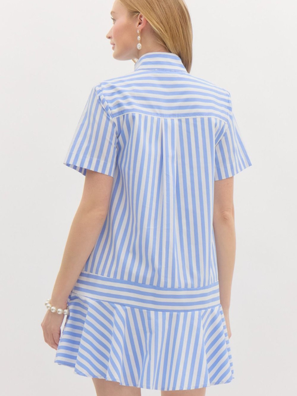 Blue & White Striped Ruffle Dress