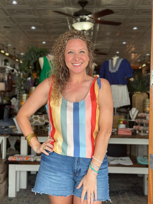 Blue + Yellow & Red Striped Gracie Tank