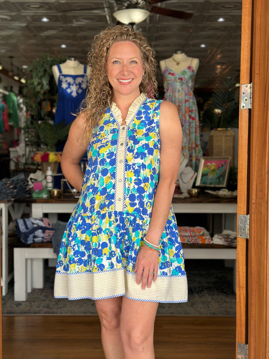 Blue + Yellow Dot Sleeveless Dress