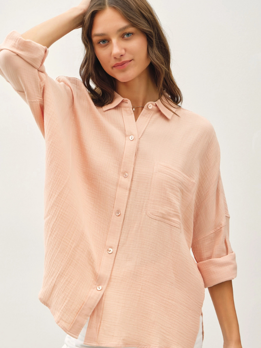 Blush Cotton Gauze Button Up Shirt