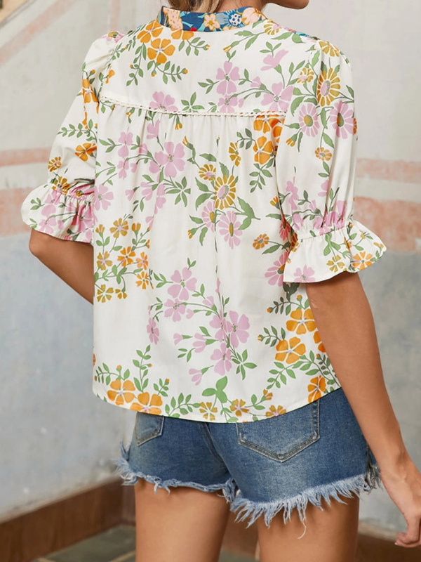 Boho Floral Crochet V-Neck Top