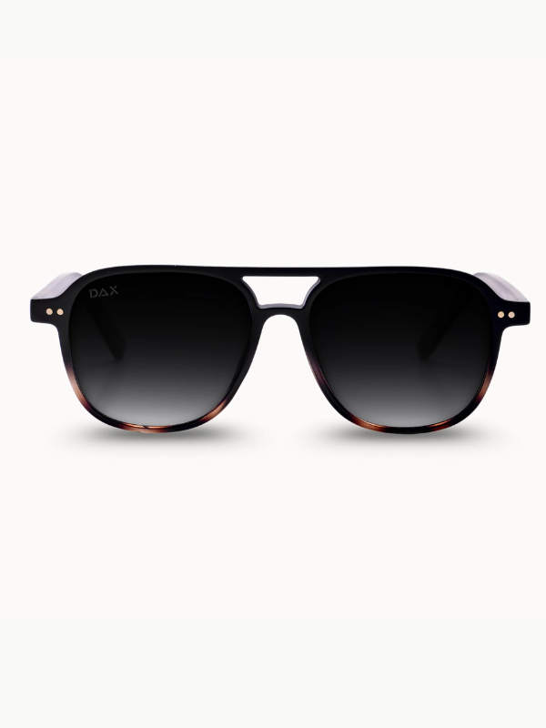 Black sunglasses with gradient lenses on a white background