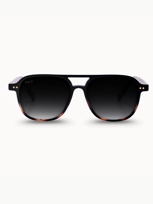 Black sunglasses with gradient lenses on a white background