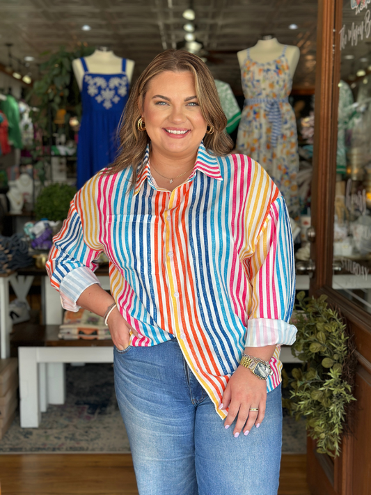 Bright Stripe Button Up Shirt