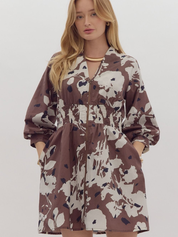 Brown & Black Floral Poplin Mini Dress - Themasonboutique