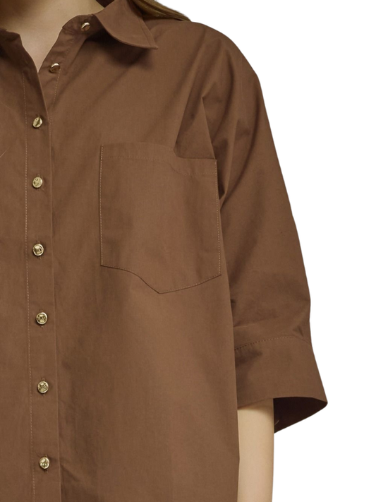 Brown Collared Gold Button Dolman Top
